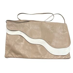 Vintage Leather clutch bag with wavy design and thin shoulder strap